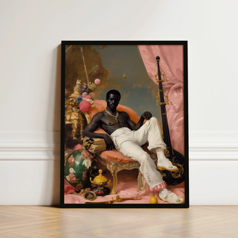 Black-framed Portrait Black Man Ornate Chair Adorned Gold Gay Sailor, Dandy, Jacques Reclines