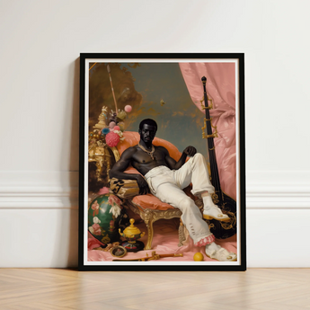 Framed Portrait Black Man Ornate Chair Adorned Gold Gay Sailor, Dandy, Jacques Reclines