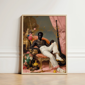 Framed Portrait Black Man Ornate Chair Adorned Gold Gay Sailor, Dandy, Jacques Reclines