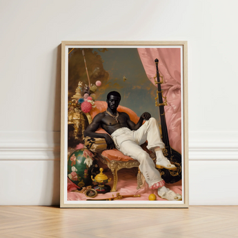 Framed Portrait Black Man Ornate Chair Adorned Gold Gay Sailor, Dandy, Jacques Reclines