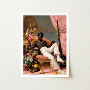 Jacques - Gay Black Sailor Dandy Art Print / Canvas Framed Man White Trousers Gold, Reclines Prints