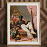 Jacques - Gay Black Sailor Dandy Art Print / Canvas Framed Portrait Black Man Ornate Gilded Chair Surrounded Gay Sailor, Sailor Dandy,