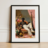 Jacques - Gay Black Sailor Dandy Art Print / Canvas Black-framed Art Print Portrait Black Man Ornate Pink-hued Gay Sailor, Sailor Dandy,