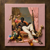 Jacques - Gay Black Sailor Dandy Art Print / Canvas Pink Linen-framed Artwork Man Ornate Chair Surrounded, Reclines Prints