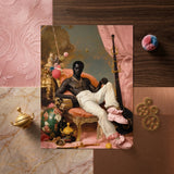 Jacques - Gay Black Sailor Dandy Art Print / Canvas Portrait Print Black Man Ornate Pink-draped Chair Gold Gay Sailor, Sailor Dandy,