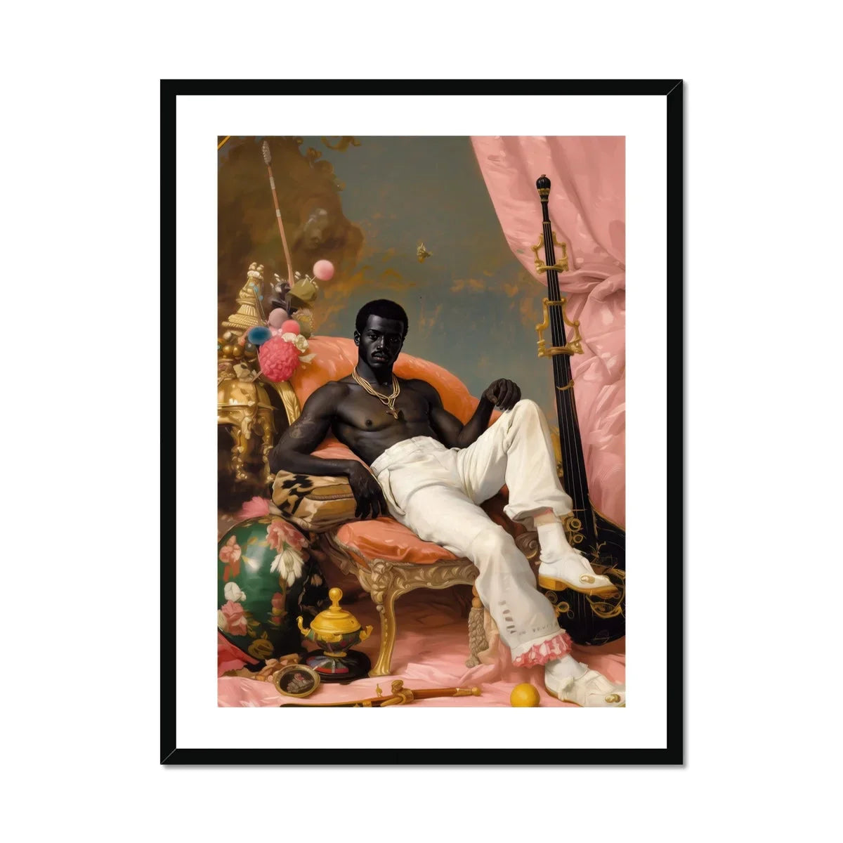 Jacques Gay Black Sailor Dandy Art Print, Framed Artistic Portrait Photograph Figure White Pants Ornate