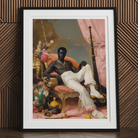 Jacques Gay Black Sailor Dandy Art Print, Framed Portrait Shirtless Man Seated Regally Among Colorful