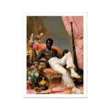 Jacques - Gay Black Sailor Dandy Art Print, Shirtless Person Dark Skin Ornate Chair Rifle Surrounded