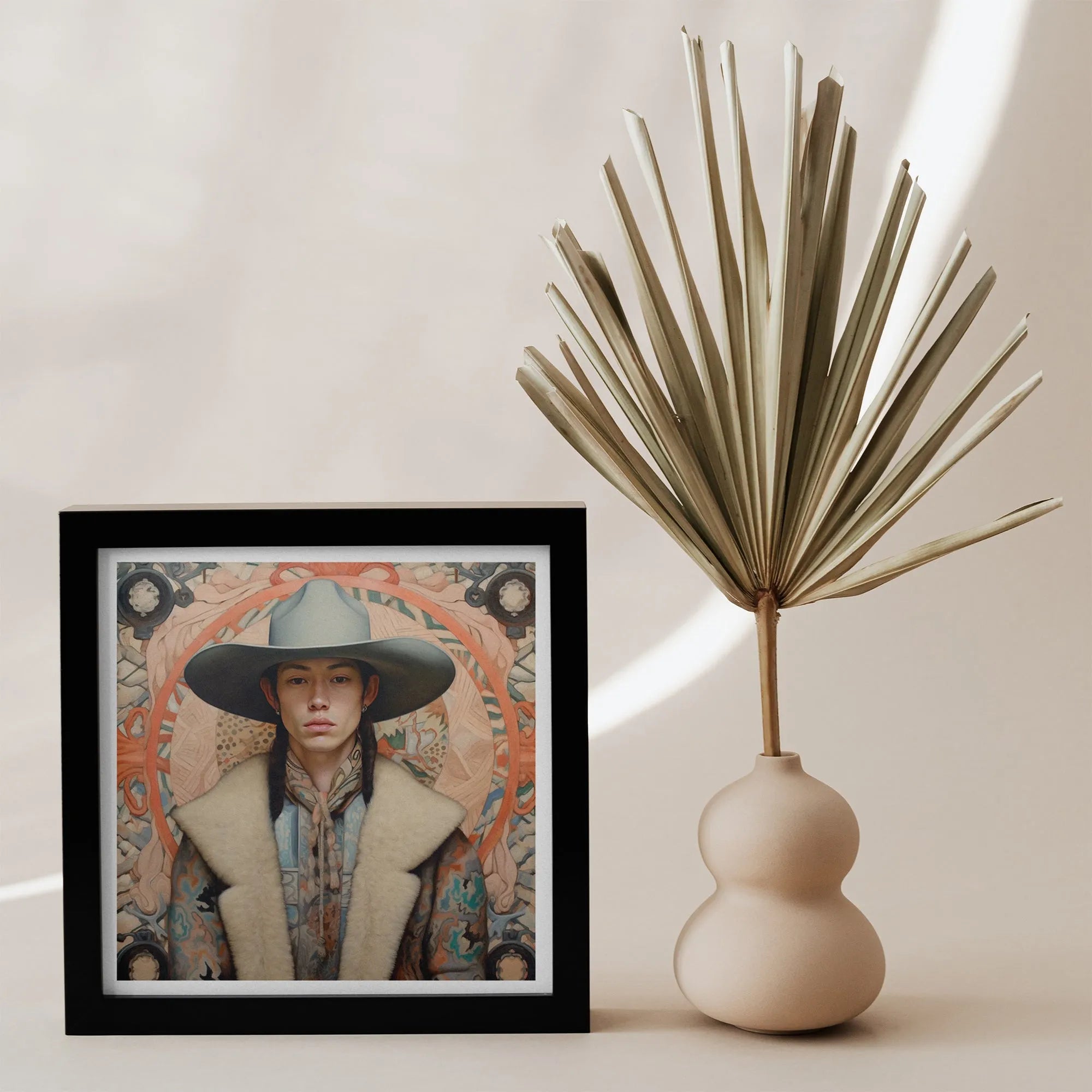 Jacy - Gay Native American Cowboy Art Print - Queerart Dandy - 12’x12’ - Posters Prints & Visual Artwork - Aesthetic Art