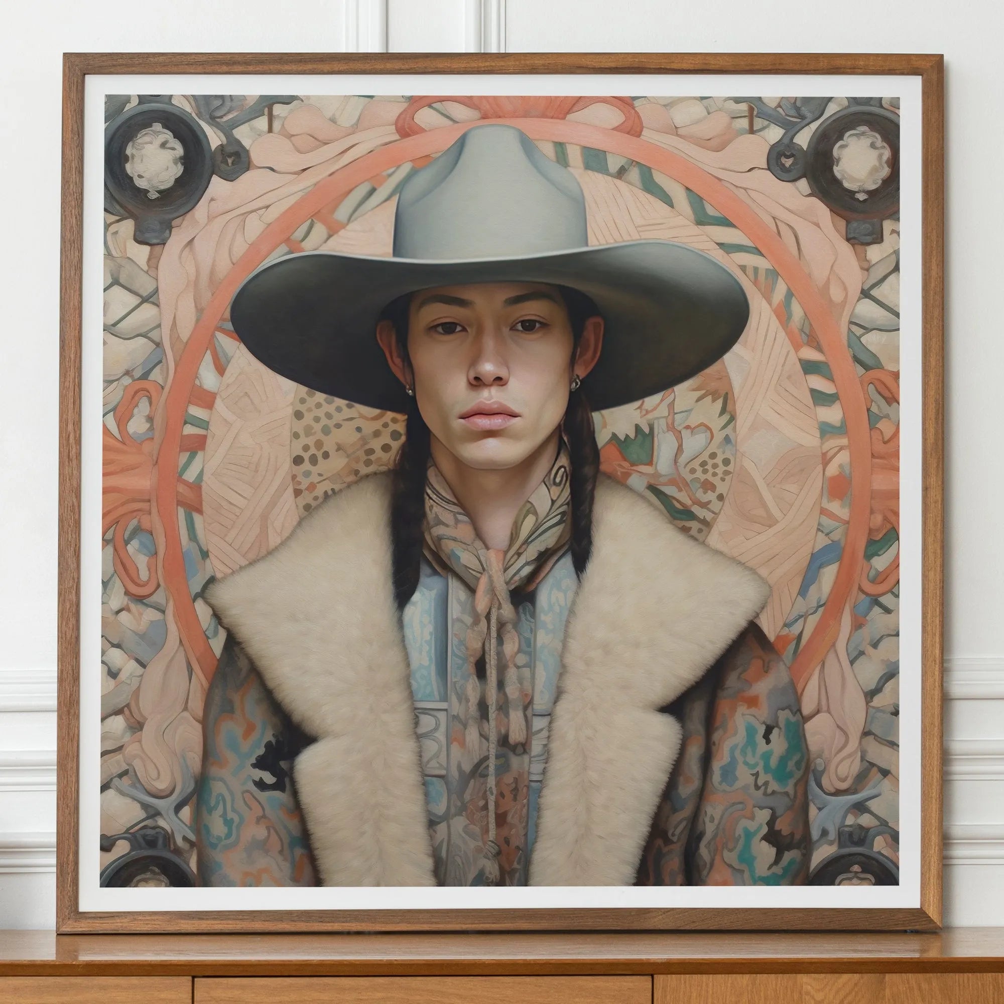 Jacy - Gay Native American Cowboy Art Print - Queerart Dandy - 30’x30’ - Posters Prints & Visual Artwork - Aesthetic Art