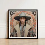 Framed Portrait Person Wide-brimmed Gray Hat Patterned Coat Dandy Gay Cowboy, Native American