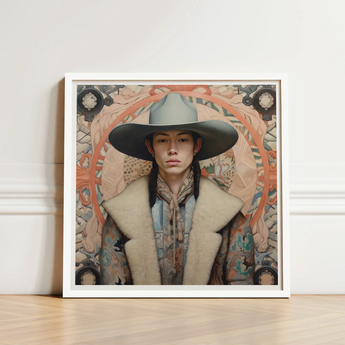 Framed Portrait Person Wide-brimmed Gray Hat Patterned Coat Dandy Gay Cowboy, Native American