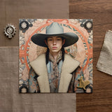 Jacy - Native American Gay Cowboy Art Print / Canvas Square Art Print Portrait Person Wide-brimmed Gray Hat Dandy Gay Cowboy, Native