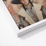 White Framed Art Print Portrait Person Ornate Patterned Dandy Gay Cowboy, Native American