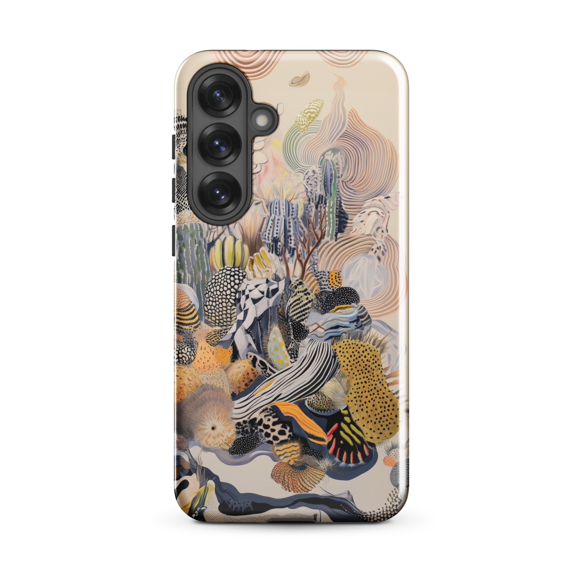 Jamboree Surreal Desert Cacti Art Samsung Case, Galaxy S25 Plus / Gloss, Cream Colored Phone Case Abstract Coral Reef Like Pattern Earthy