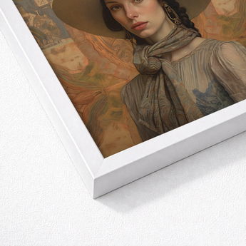 White-framed Art Print Woman Earthy-toned Attire Intricate Elegant Outlaw Reminding, Cowgirl Spirit’s Queer, Vintage Femme Lesbian