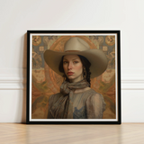 Framed Portrait Woman Wide-brimmed Beige Cowboy Hat Dusty Elegant Outlaw Reminding, Cowgirl Spirit’s Queer, Vintage Femme Lesbian