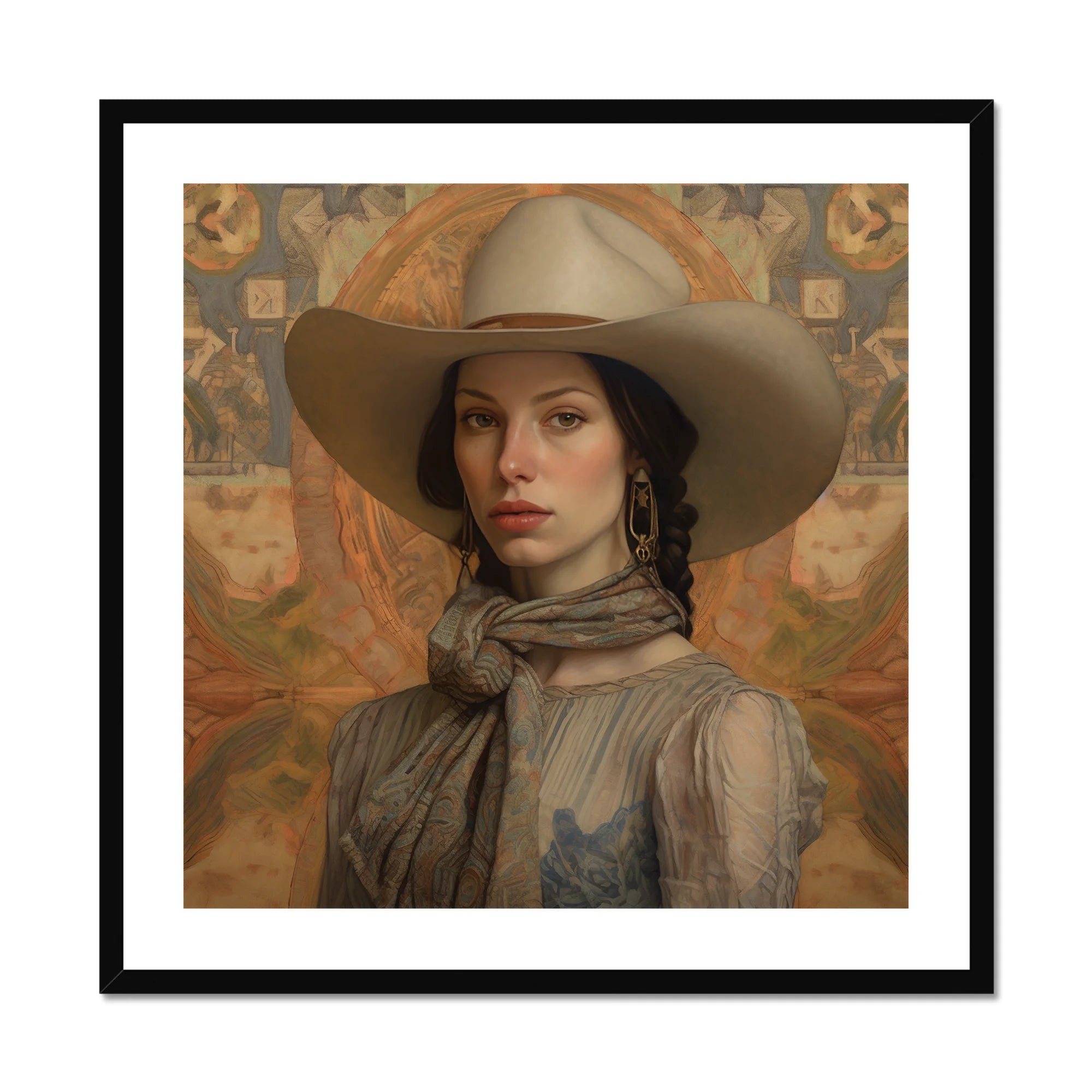 Jamie - Femme Lesbian Cowgirl Art Print, Framed Portrait Woman Cowboy Hat