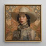 Jamie - Femme Lesbian Cowgirl Framed Canvas, 12x12’’ / 31x31cm / Natural Floating Frame, Framed Portrait Woman Cowboy Hat