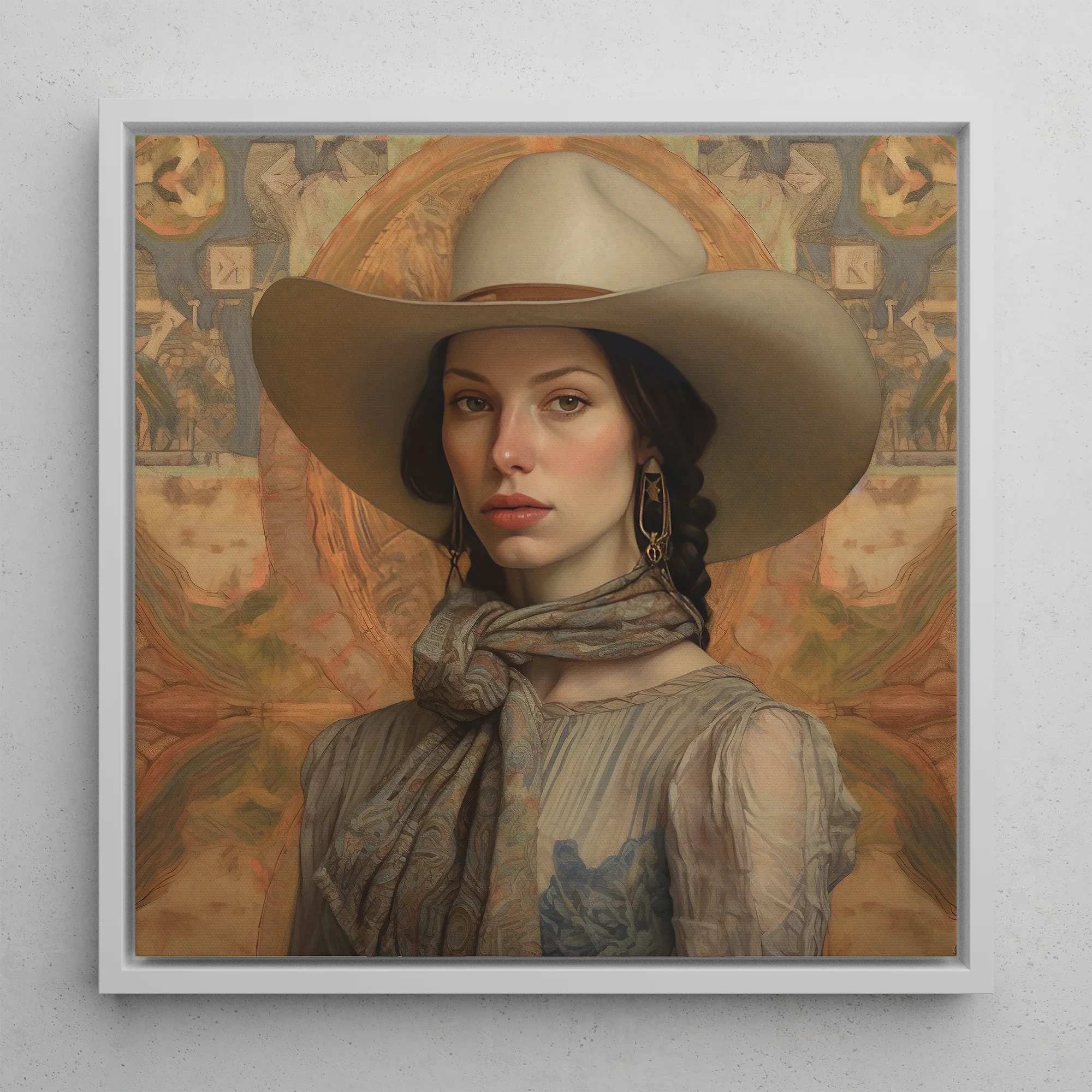 Jamie - Femme Lesbian Cowgirl Framed Canvas, Framed Portrait Woman Cowboy Hat
