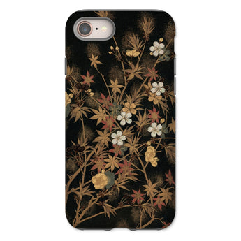 Japanese Autumn Flowers - G.a. Audsley Iphone Case, 8 / Matte, Phone Case Dark Floral Design Gold White Blossoms