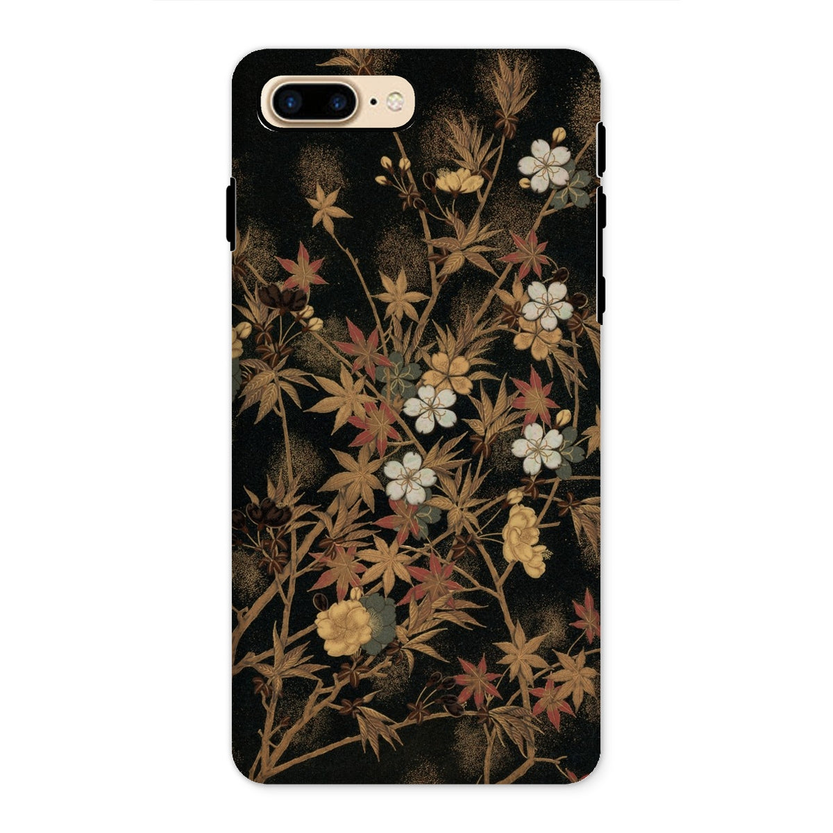Japanese Autumn Flowers G.a. Audsley Iphone Case, 8 Plus / Matte, Floral Patterned Phone Case Gold Brown White Flowers Black