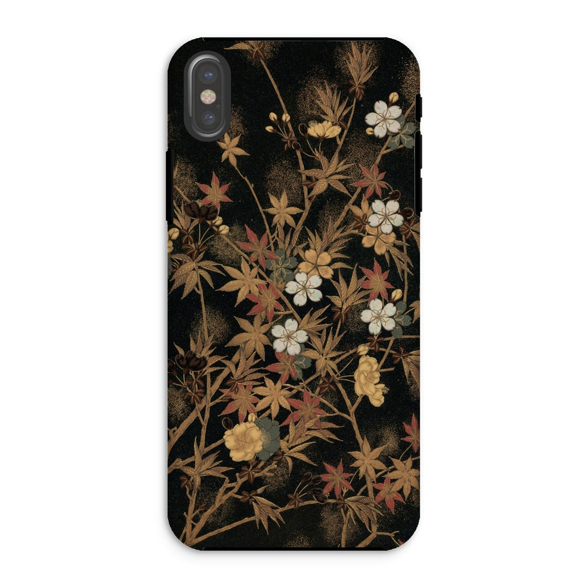Japanese Autumn Flowers G.a. Audsley Iphone Case, Xs / Matte, Phone Case Dark Floral Pattern White Blossoms Golden