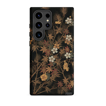 Japanese Autumn Flowers - G.a. Audsley Phone Case Samsung Galaxy S24 Ultra / Matte Elegant Black Phone Case Adorned Delicate Pattern White