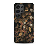 Japanese Autumn Flowers - G.a. Audsley Phone Case Samsung Galaxy S25 Ultra / Matte Black Phone Case Adorned Delicate Pattern White Yellow