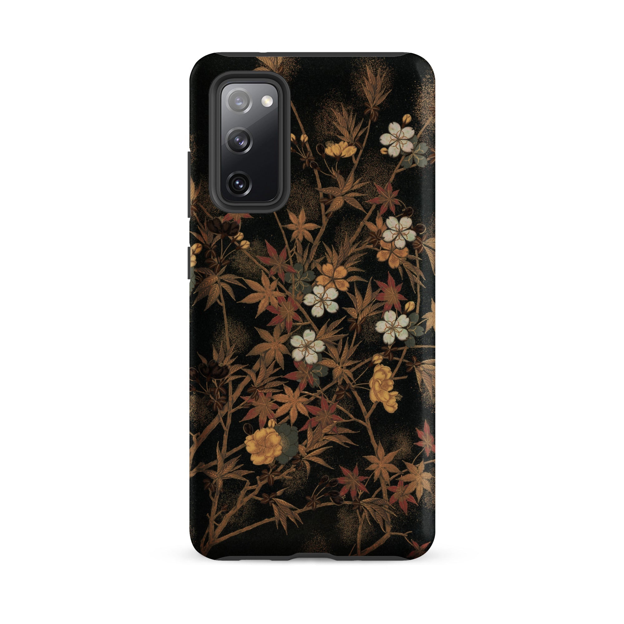 Japanese Autumn Flowers G.a. Audsley Samsung Case, Galaxy S20 Fe / Matte, Black Smartphone Case Dark Floral Leaf Pattern