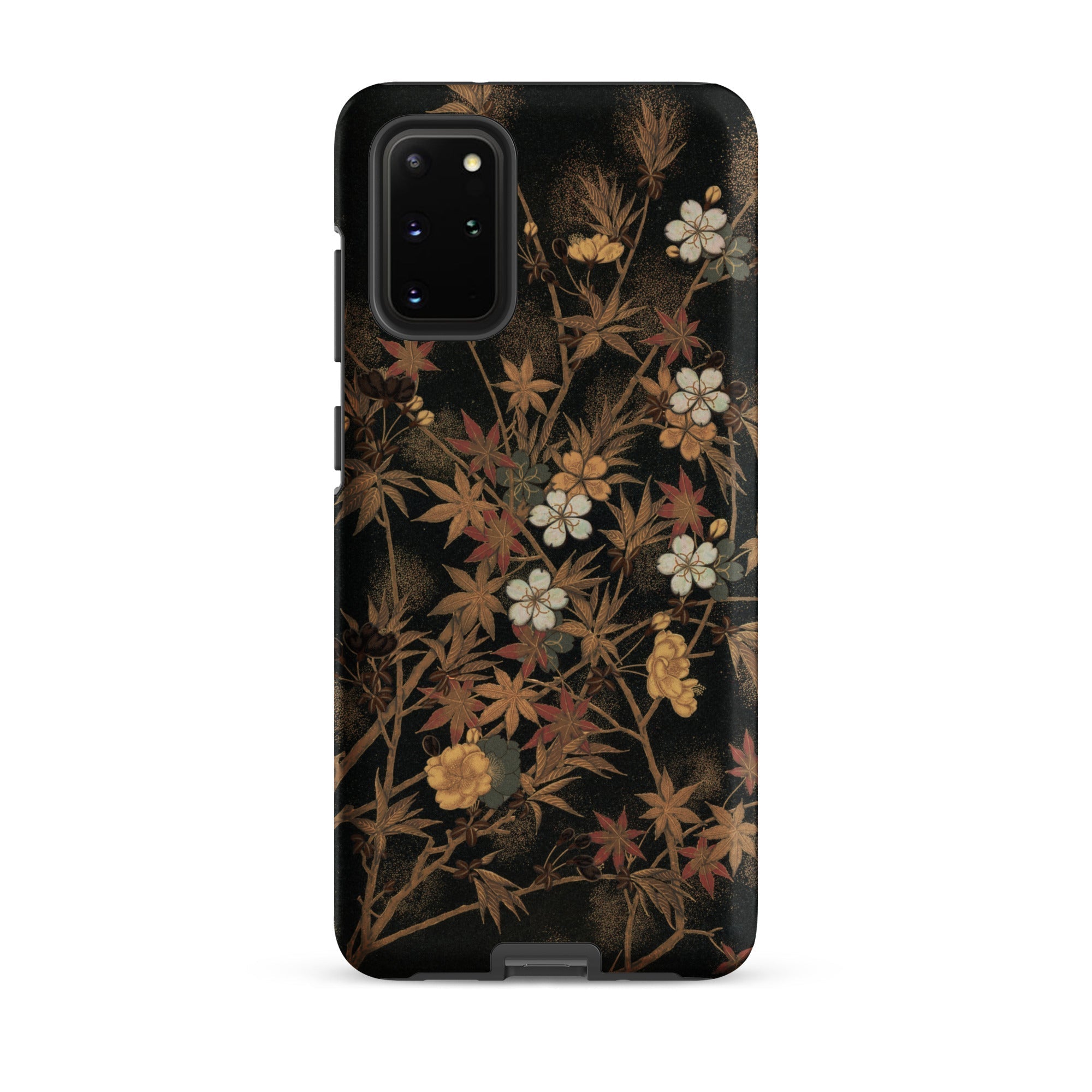 Japanese Autumn Flowers G.a. Audsley Samsung Case, Galaxy S20 Plus / Matte, Black Smartphone Case Adorned Dark Floral Leaf Pattern