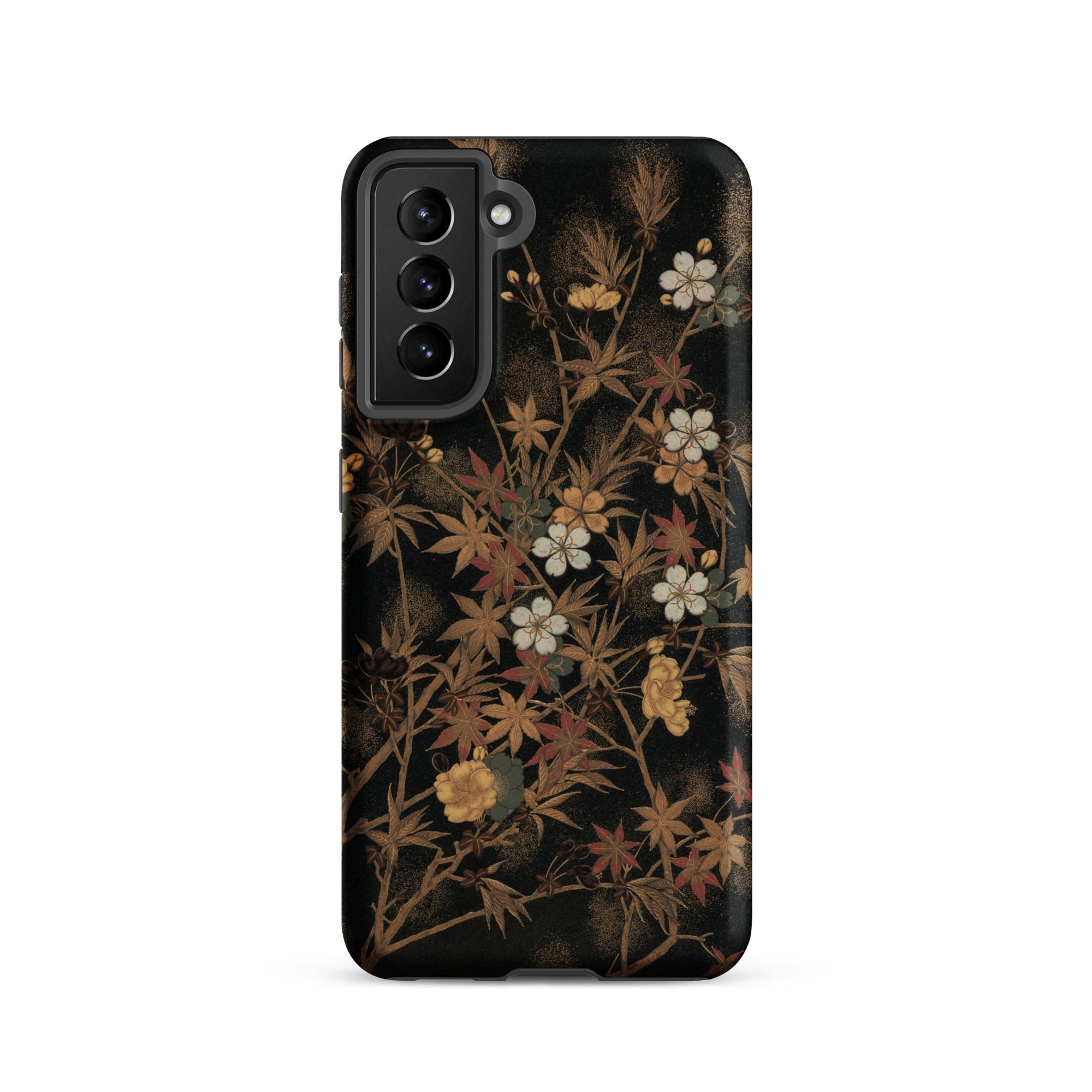 Japanese Autumn Flowers G.a. Audsley Samsung Case, Galaxy S21 / Matte, Black Smartphone Nature Themed Case Autumn Leaves Flowers