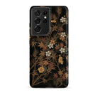 Japanese Autumn Flowers G.a. Audsley Samsung Case, Galaxy S21 Ultra / Matte, Black Phone Case Botanical Pattern Brown Leaves White