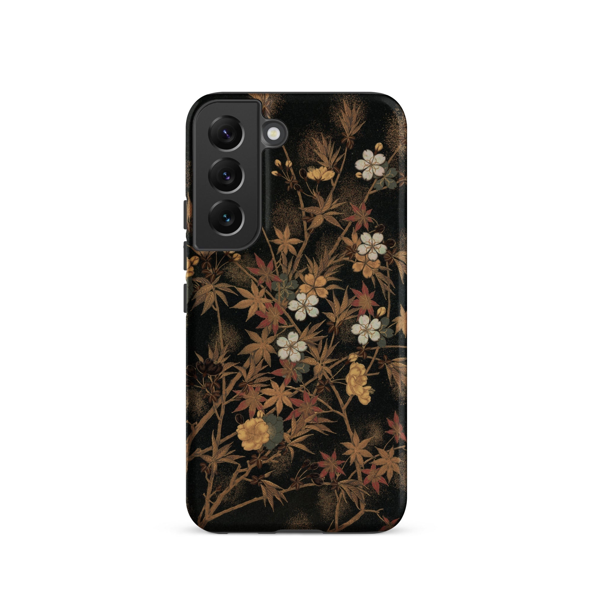 Japanese Autumn Flowers G.a. Audsley Samsung Case, Galaxy S22 / Matte, Black Phone Case Botanical Pattern Flowers Leaves