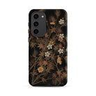 Japanese Autumn Flowers G.a. Audsley Samsung Case, Galaxy S23 Plus / Matte, Black Smartphone Case Dark Floral Leaf Pattern