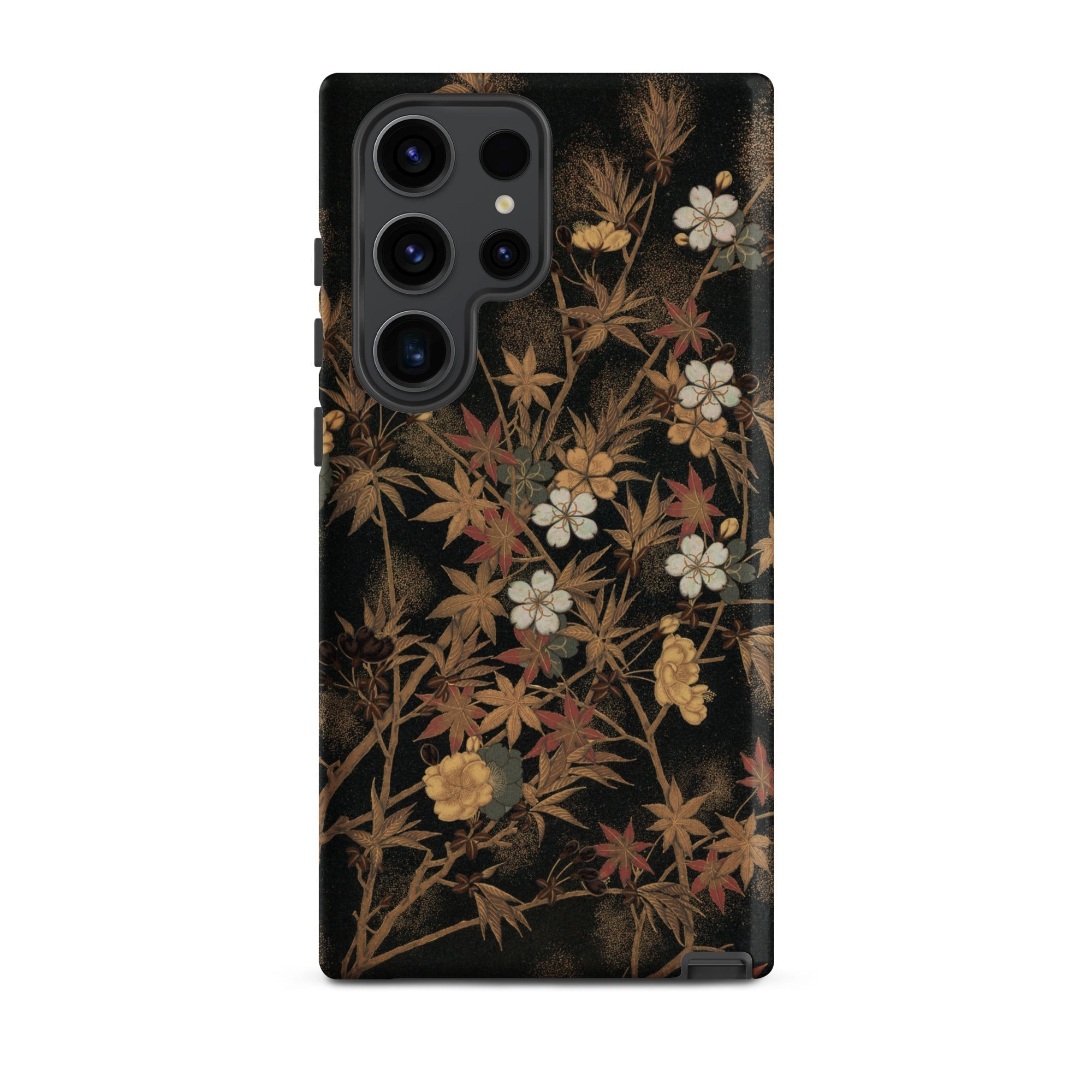 Japanese Autumn Flowers G.a. Audsley Samsung Case, Galaxy S23 Ultra / Matte, Black Smartphone Case Adorned Vibrant Floral Leaf Pattern