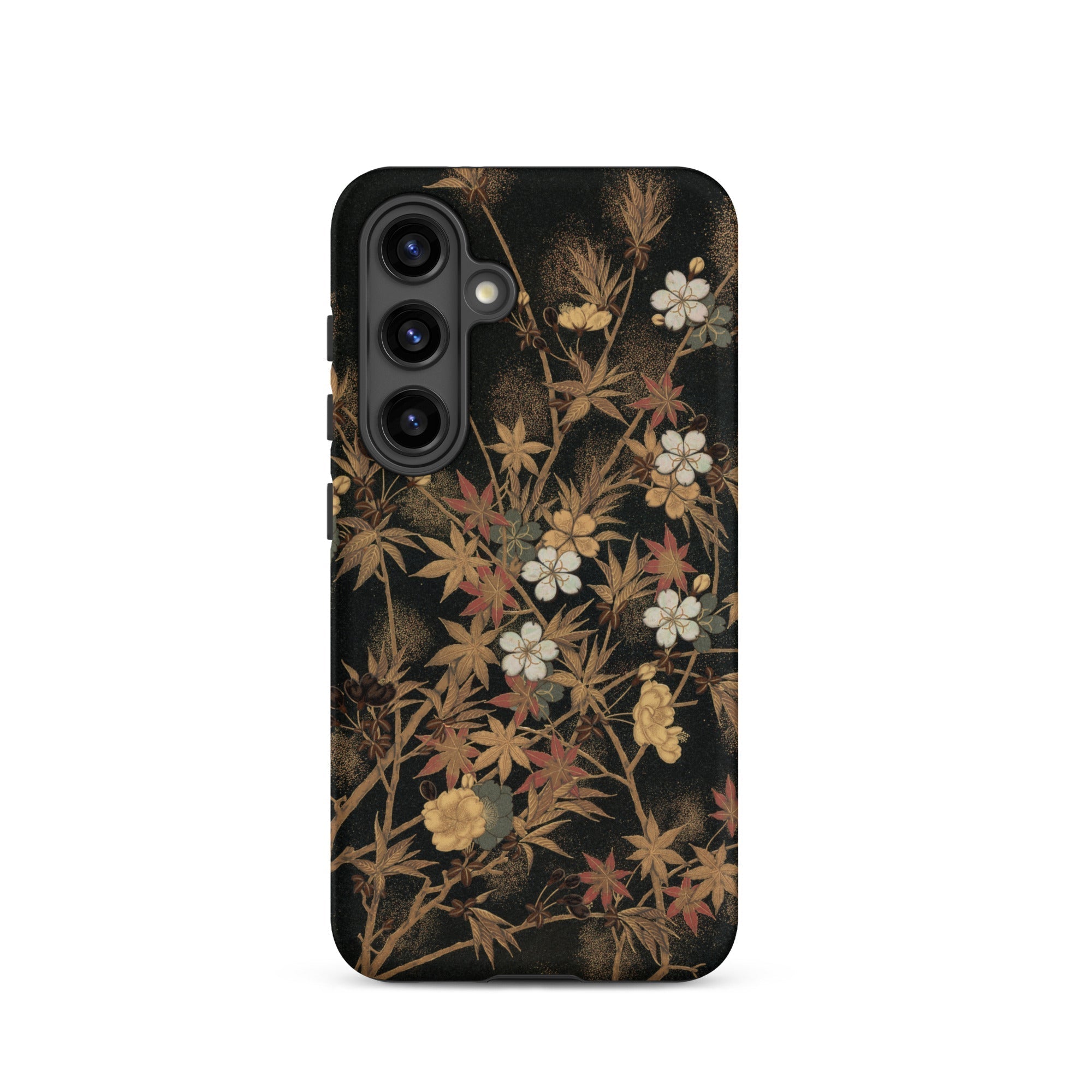Japanese Autumn Flowers G.a. Audsley Samsung Case, Galaxy S24 / Matte, Black Phone Case Botanical Pattern Light Colored Flowers Autumn Toned