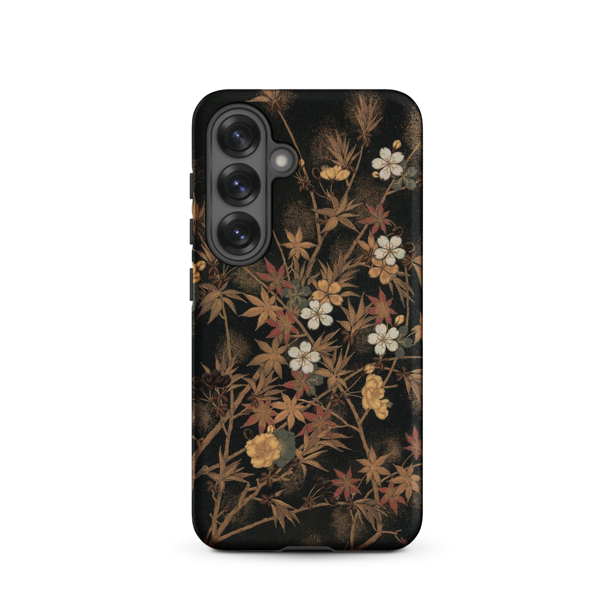 Japanese Autumn Flowers G.a. Audsley Samsung Case, Galaxy S25 / Matte, Smartphone Case Dark Floral Pattern