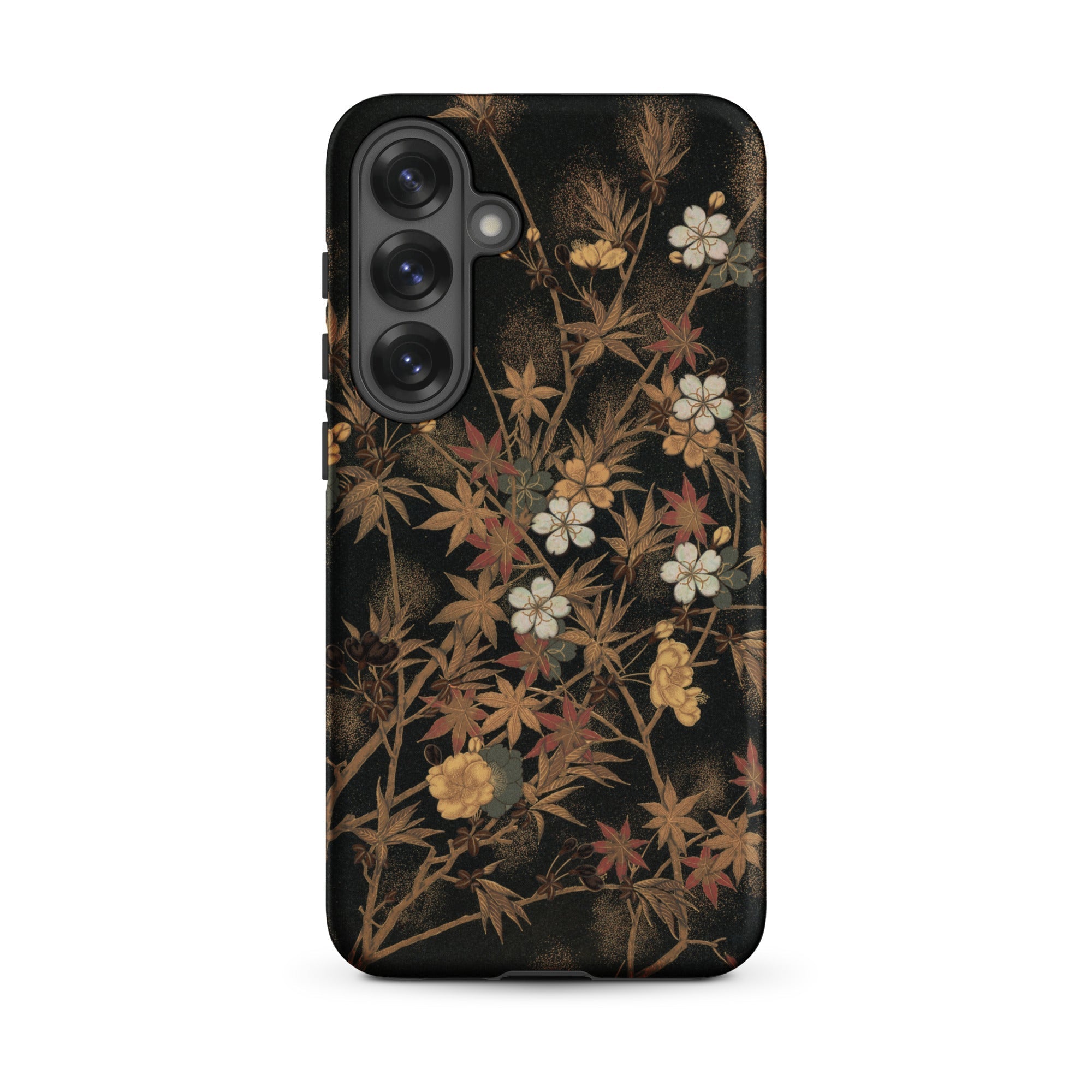 Japanese Autumn Flowers G.a. Audsley Samsung Case, Galaxy S25 Plus / Matte, Black Phone Case Design Autumnal Leaves Flowers