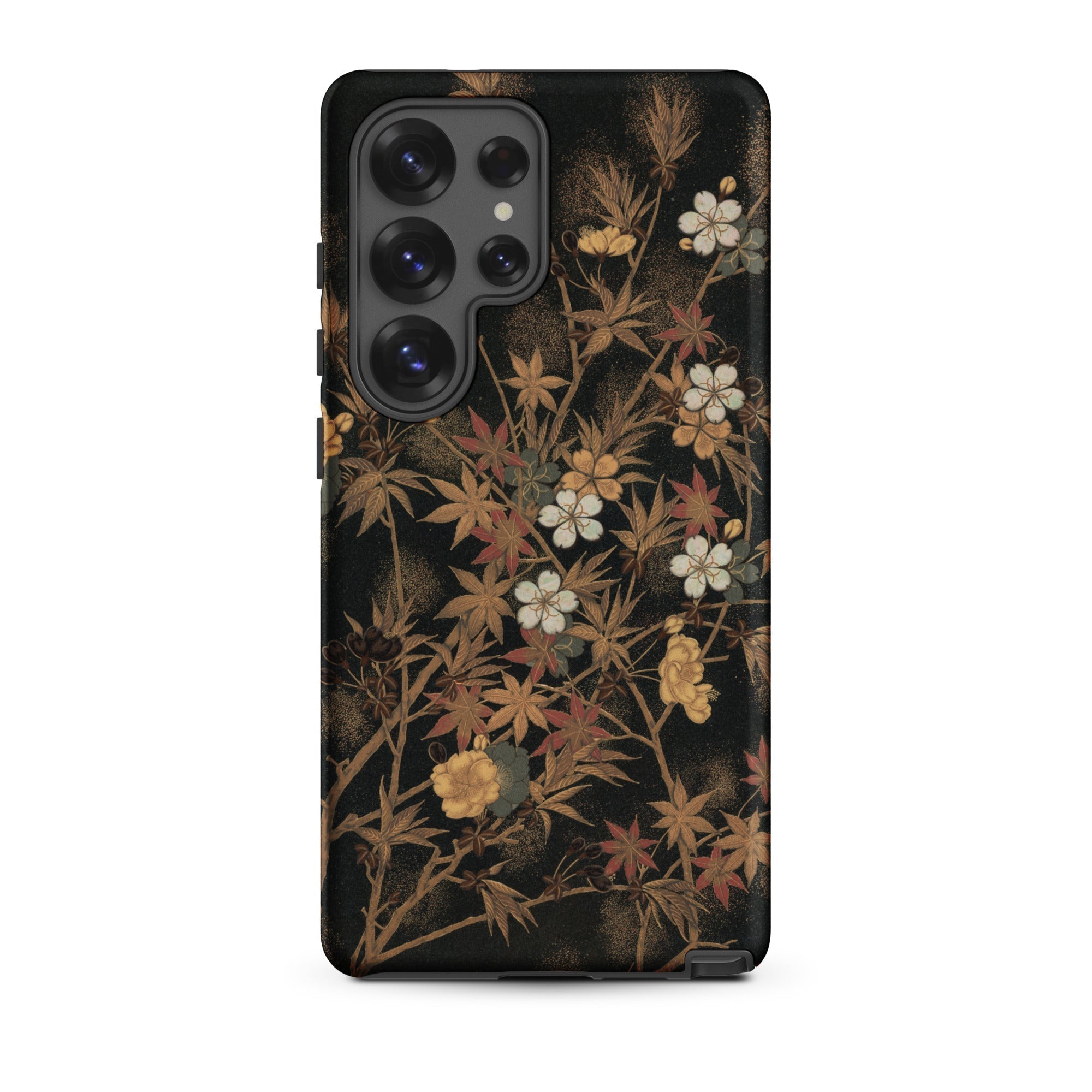 Japanese Autumn Flowers G.a. Audsley Samsung Case, Galaxy S25 Ultra / Matte, Black Smartphone Case Floral Leaf Pattern Shades Brown