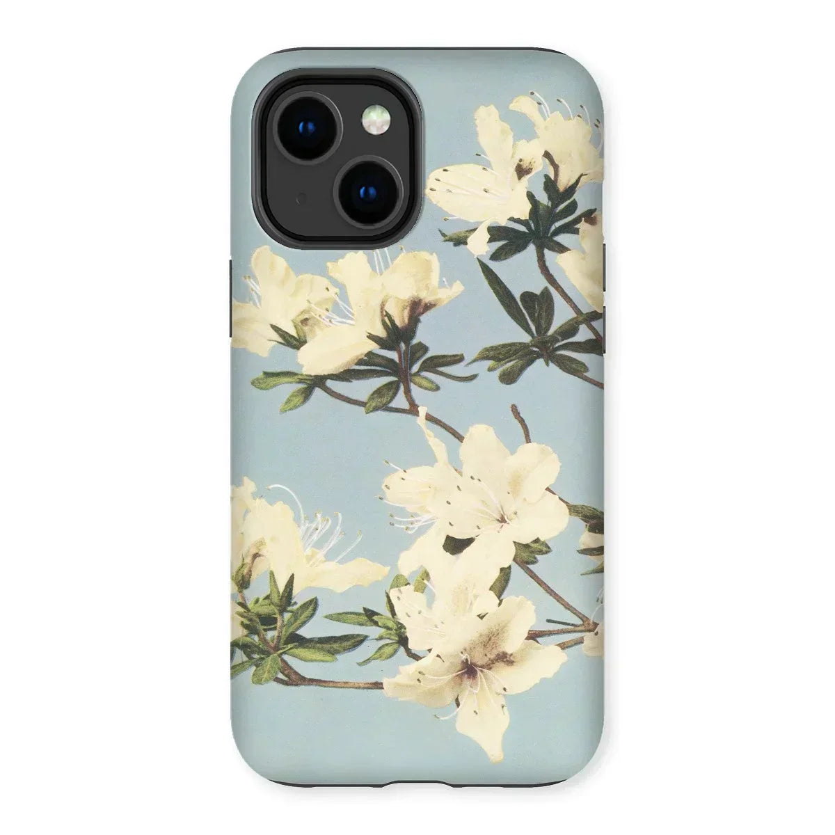 Japanese Azaleas - Kazumasa Ogawa Iphone Case, 14 Plus / Matte, Floral-patterned Smartphone Case White Blossoms Light Blue Background