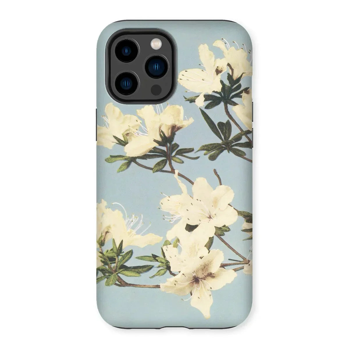 Japanese Azaleas - Kazumasa Ogawa Iphone Case, 14 Pro Max / Matte, Floral-patterned Iphone Case White Blossoms Pale Blue Background