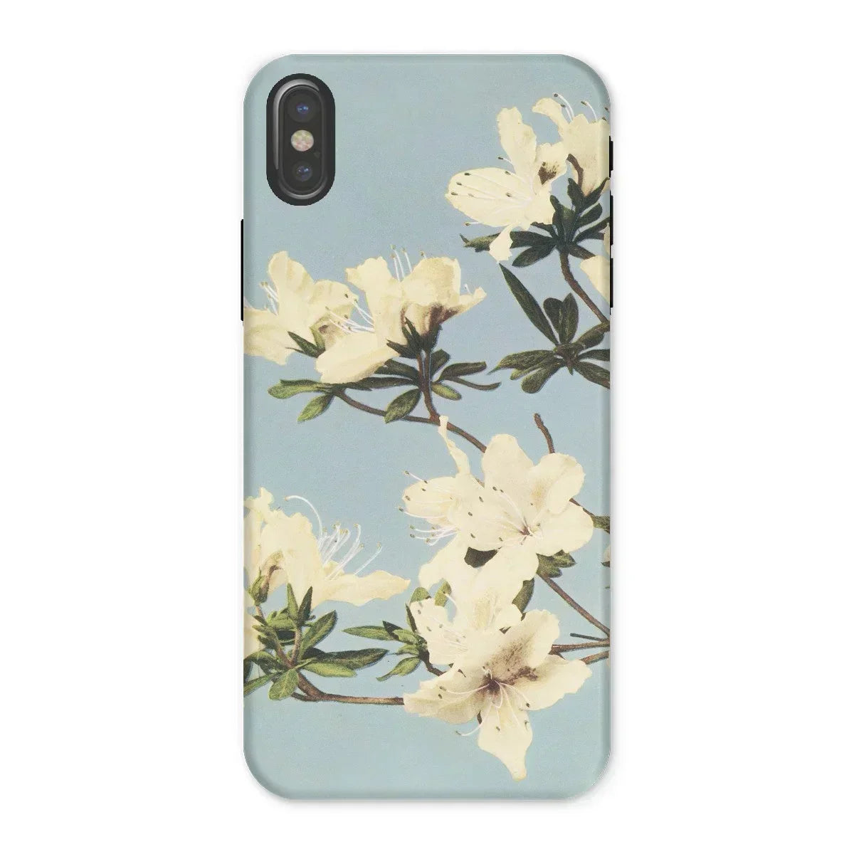 Japanese Azaleas - Kazumasa Ogawa Iphone Case, x / Matte, Floral-patterned Smartphone Case White Blossoms Light Blue Background
