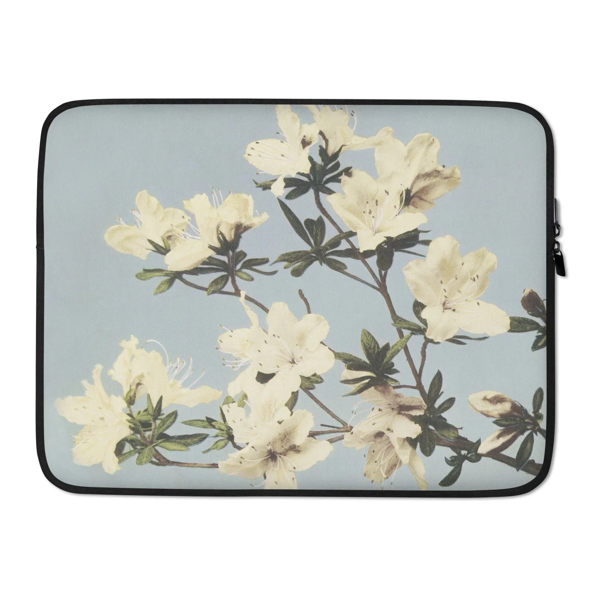 Japanese Azaleas - Kazumasa Ogawa Laptop Sleeve, 15″, Laptop Sleeve Floral Design White Blossoms Pale Blue