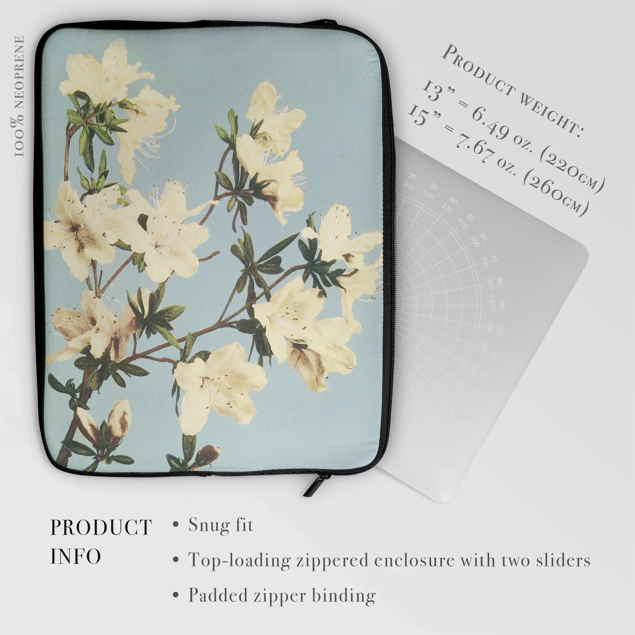 Japanese Azaleas - Kazumasa Ogawa Laptop Sleeve, Laptop Sleeve Floral Design White Blossoms Pale Blue