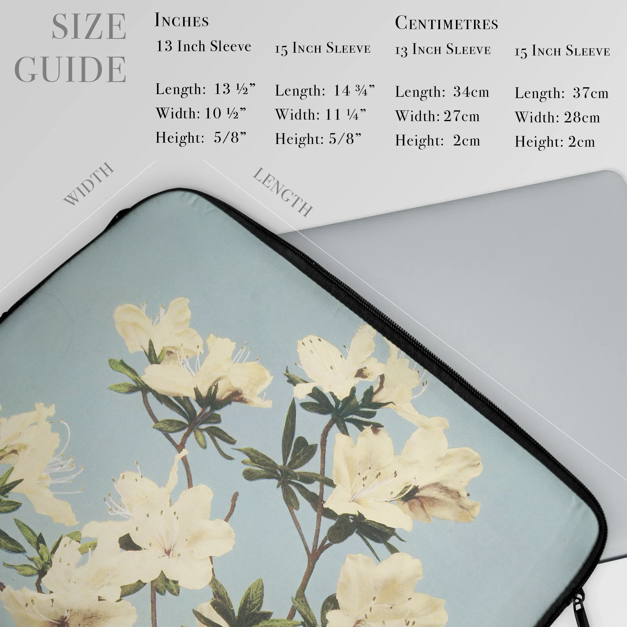 Japanese Azaleas - Kazumasa Ogawa Laptop Sleeve, Laptop Sleeve Floral Design White Flowers Pale Blue