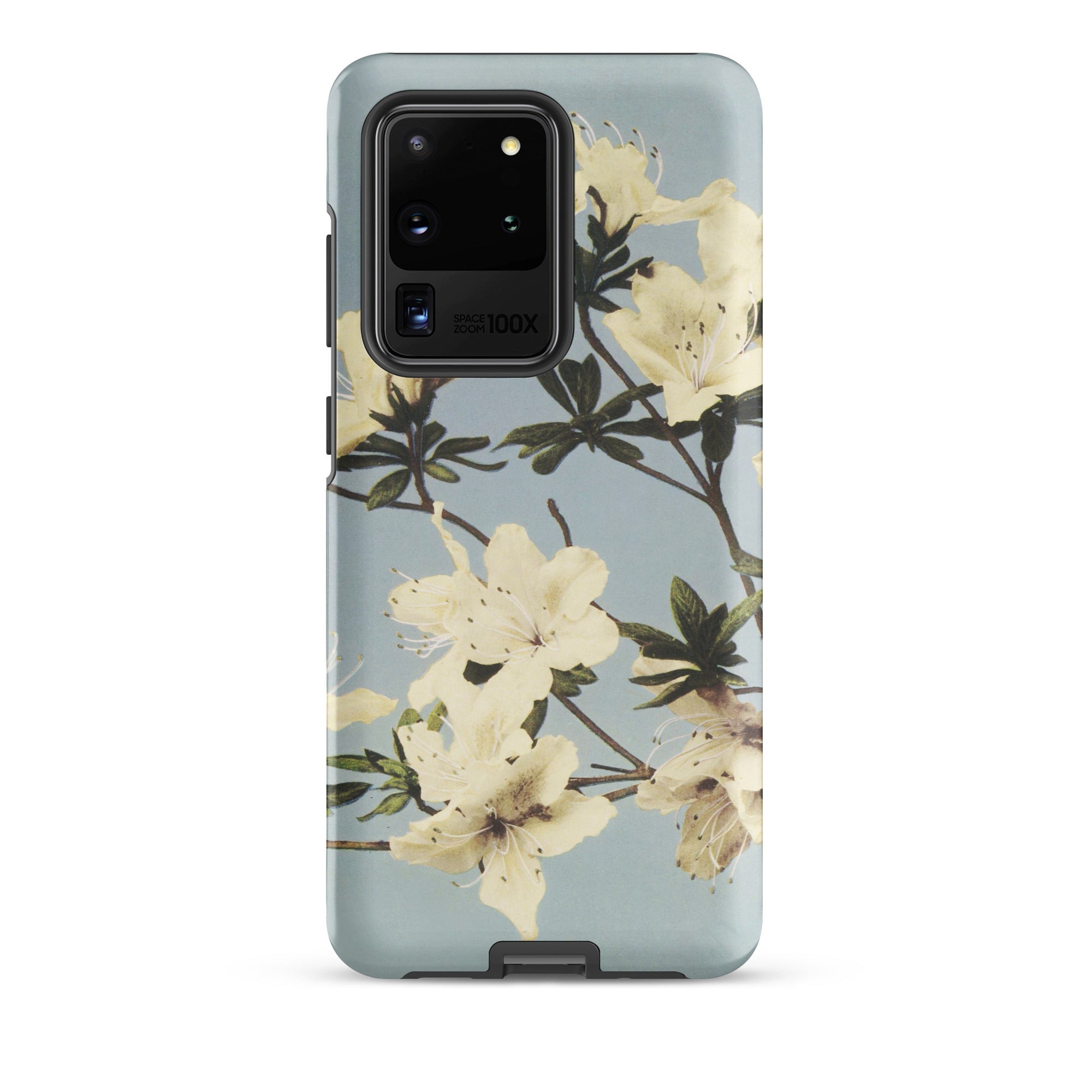 Japanese Azaleas Kazumasa Ogawa Samsung Case, Galaxy S20 Ultra / Matte, Smartphone Case White Floral Pattern Light Blue Background