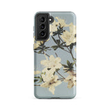 Japanese Azaleas - Kazumasa Ogawa Samsung Case, Galaxy S21 Fe / Matte, Smartphone Case Floral Design White Blossoms Light Blue