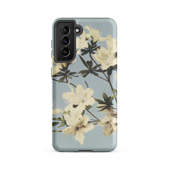Japanese Azaleas - Kazumasa Ogawa Samsung Case, Galaxy S21 Fe / Matte, Smartphone Case Floral Design White Blossoms Light Blue