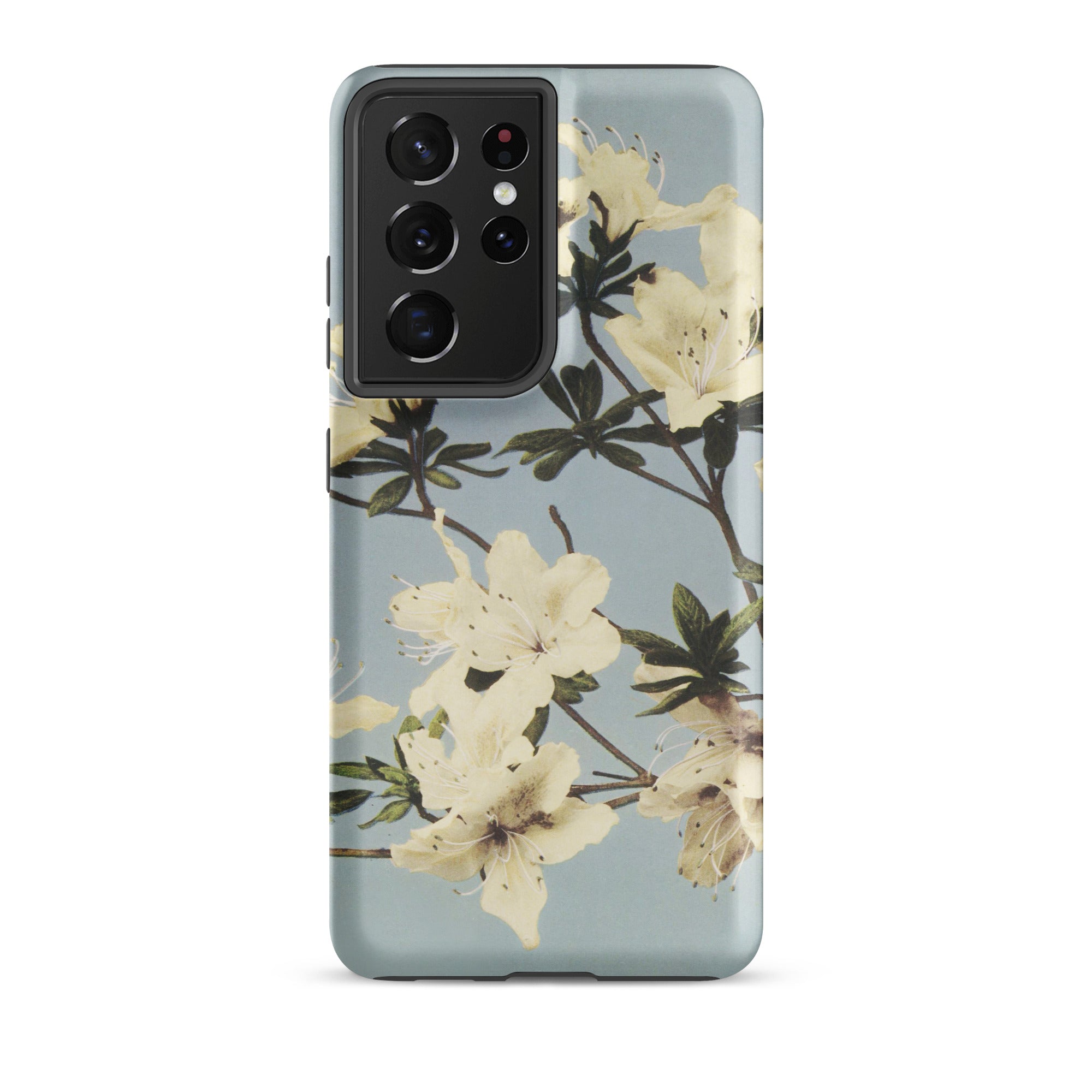 Japanese Azaleas Kazumasa Ogawa Samsung Case, Galaxy S21 Ultra / Matte, Smartphone Light Blue Case White Floral Pattern